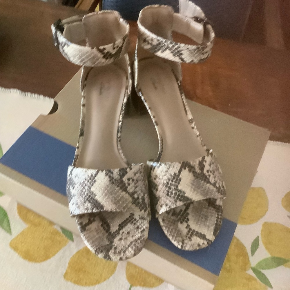 Clarks Snake-Print Ankle Strap Block Heels in Neutral Tones